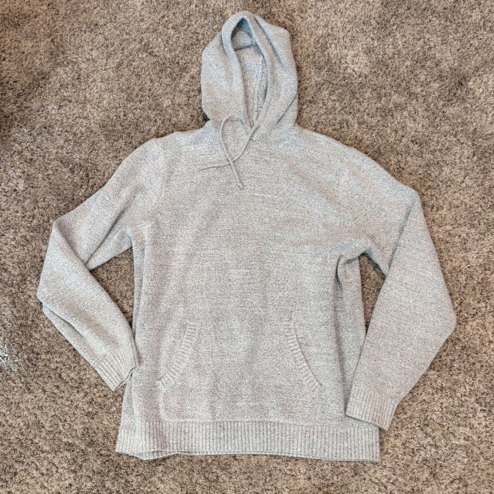 Old Navy Mens XXL Tall Gray Marled Knit Sweater Hoodie Pullover Kangaroo Pocket